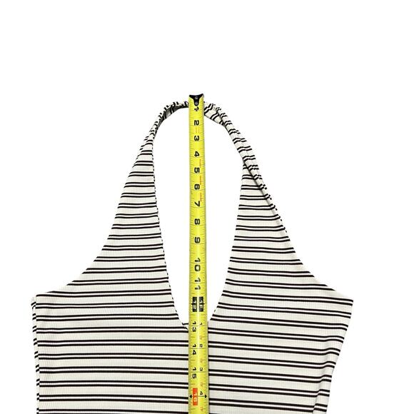 MISSGUIDED Brown & Cream Plunge Halter Nick Striped Backless Bodysuit Size M - Picture 10 of 12